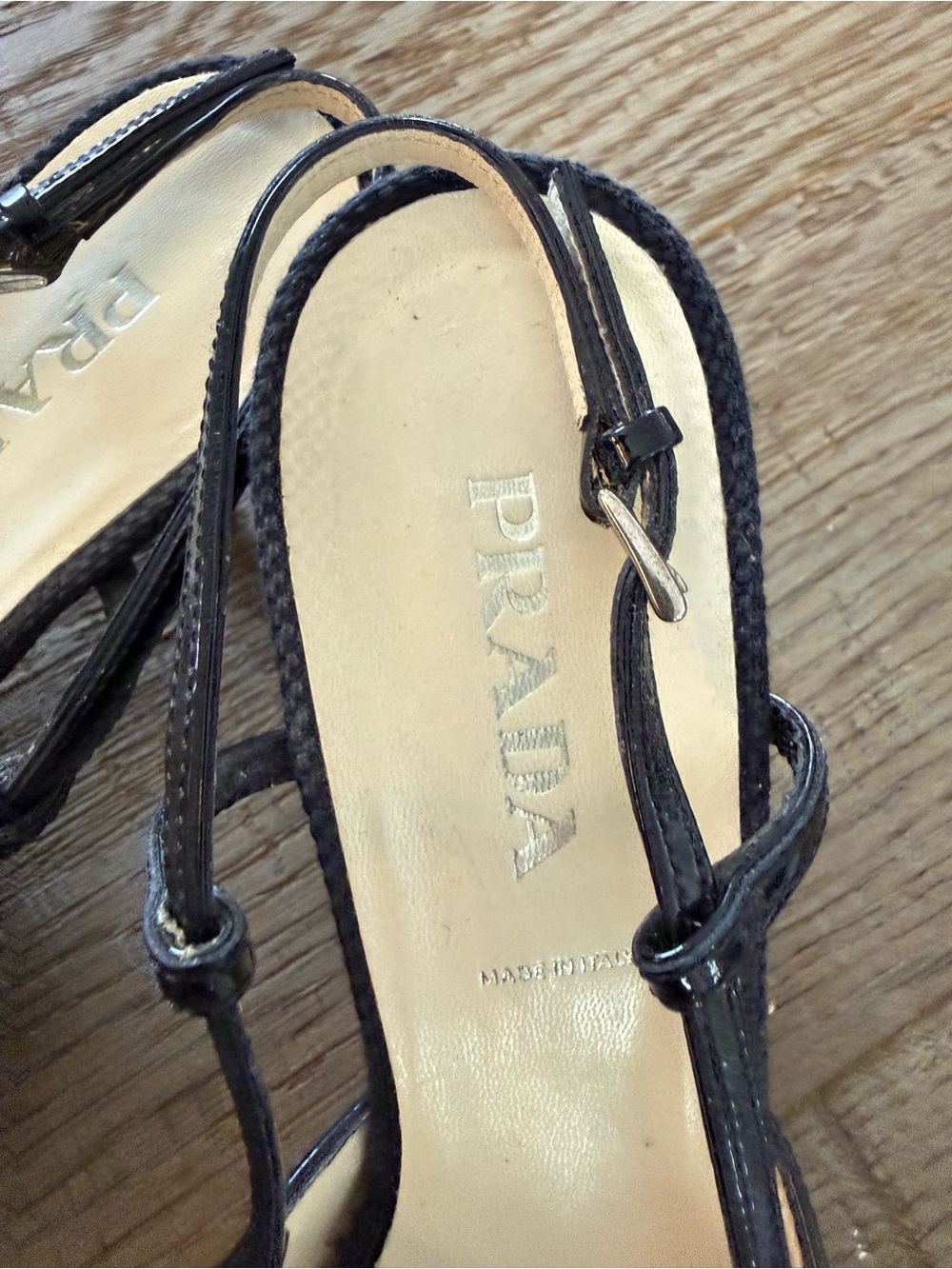 Prada Black Patent Leather Pointed Slingback Mules with Buckle - Picture 5 of 5